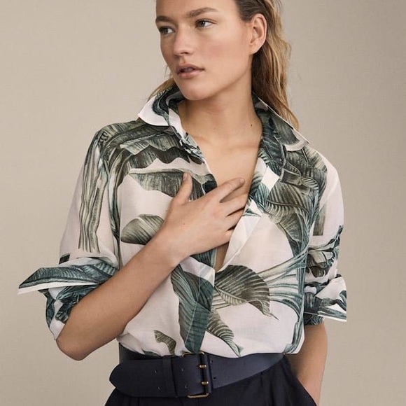Massimo Dutti Tops - Massimo Dutti palm leaf sheer shirt
